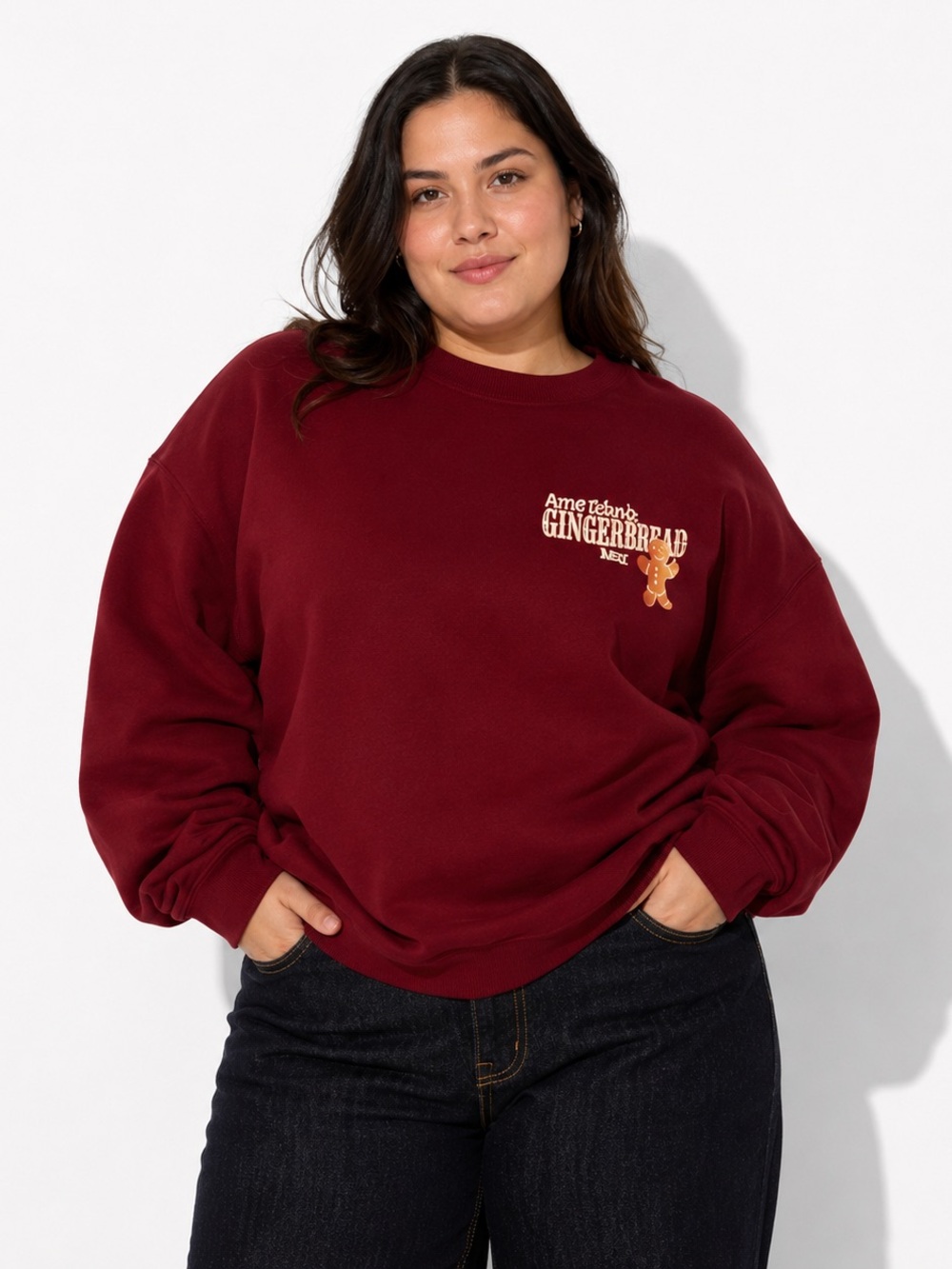 Skinnydip Women’s Burgundy Gingerbread Graphic Sweatshirt Plus Size XXL